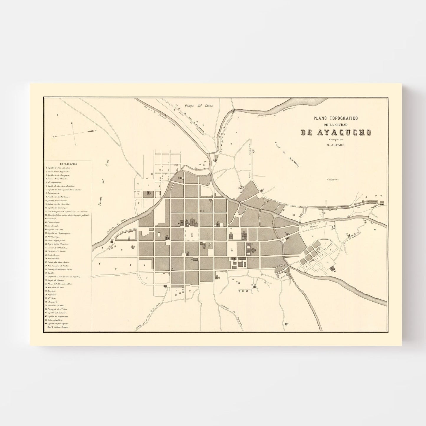 Vintage Map of Ayacucho, Peru, 1865