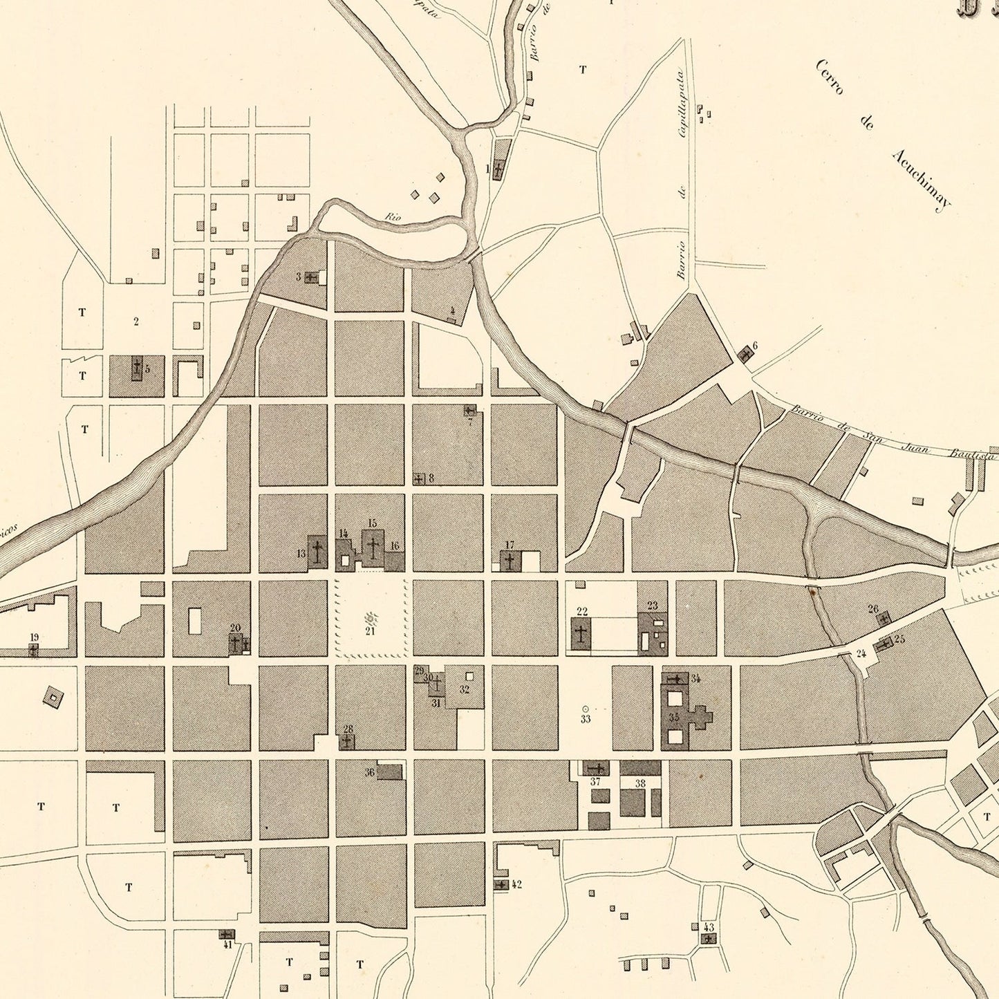 Vintage Map of Ayacucho, Peru, 1865