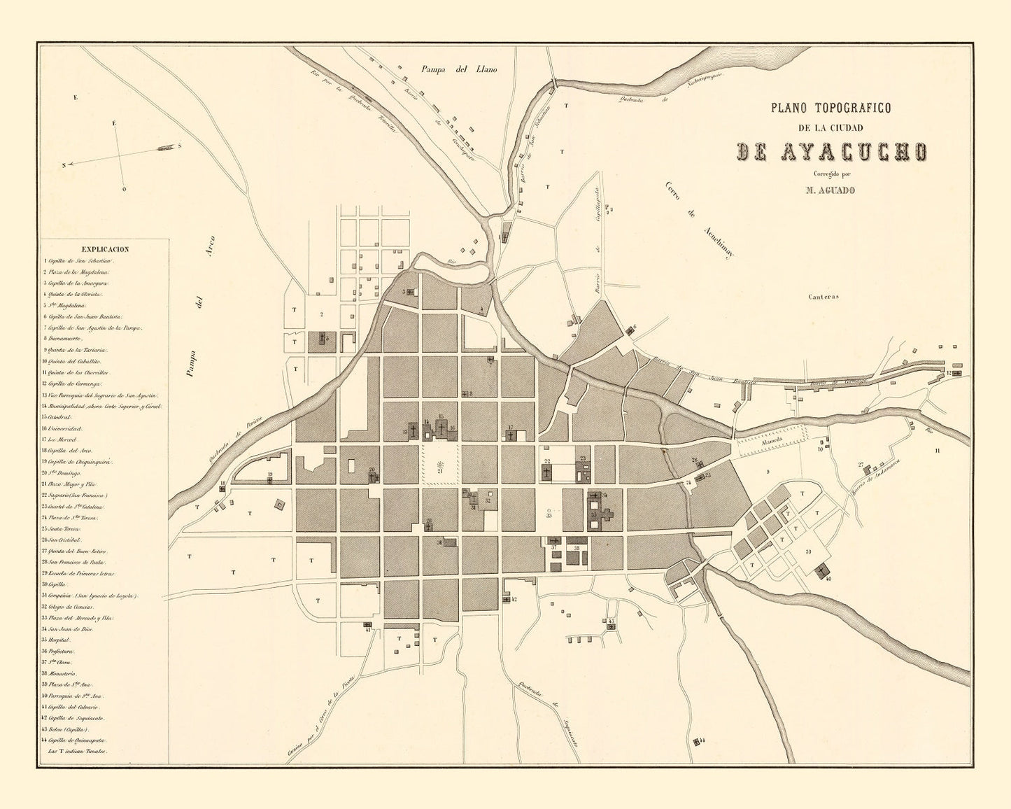 Vintage Map of Ayacucho, Peru, 1865