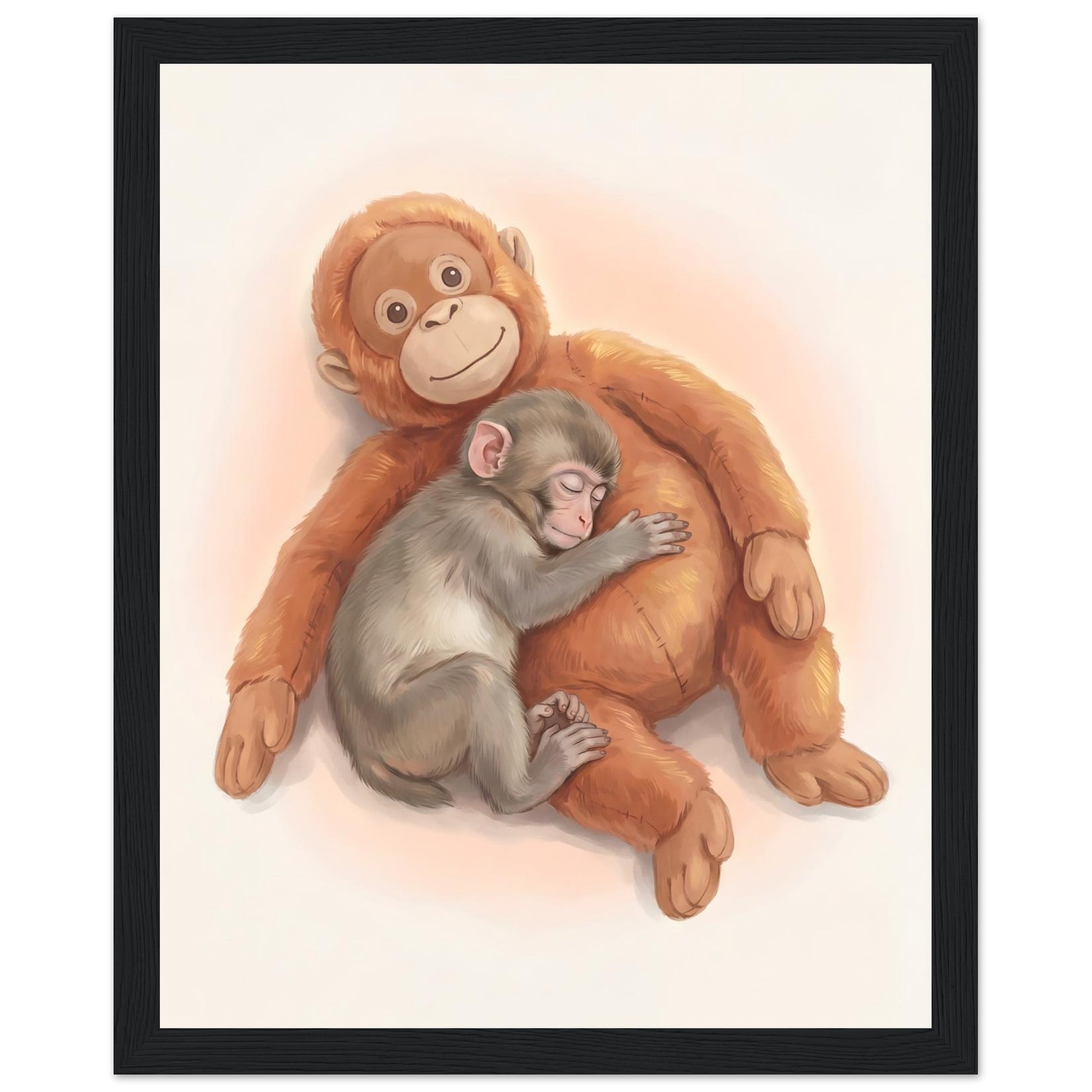 Baby Monkey Sleeping Nursery Art Print - 20x25 cm / 8x10″ - Black frame / Ready-to-hang - Sparkycare