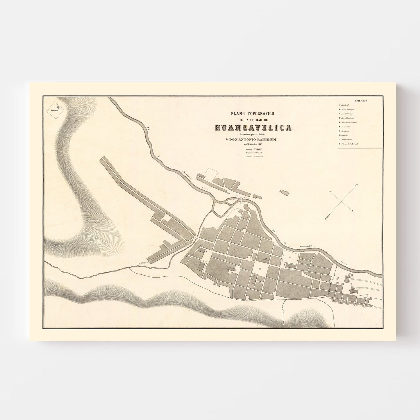 Vintage Map of Huancavelica, Peru, 1865