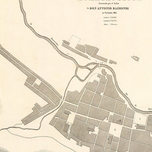 Vintage Map of Huancavelica, Peru, 1865