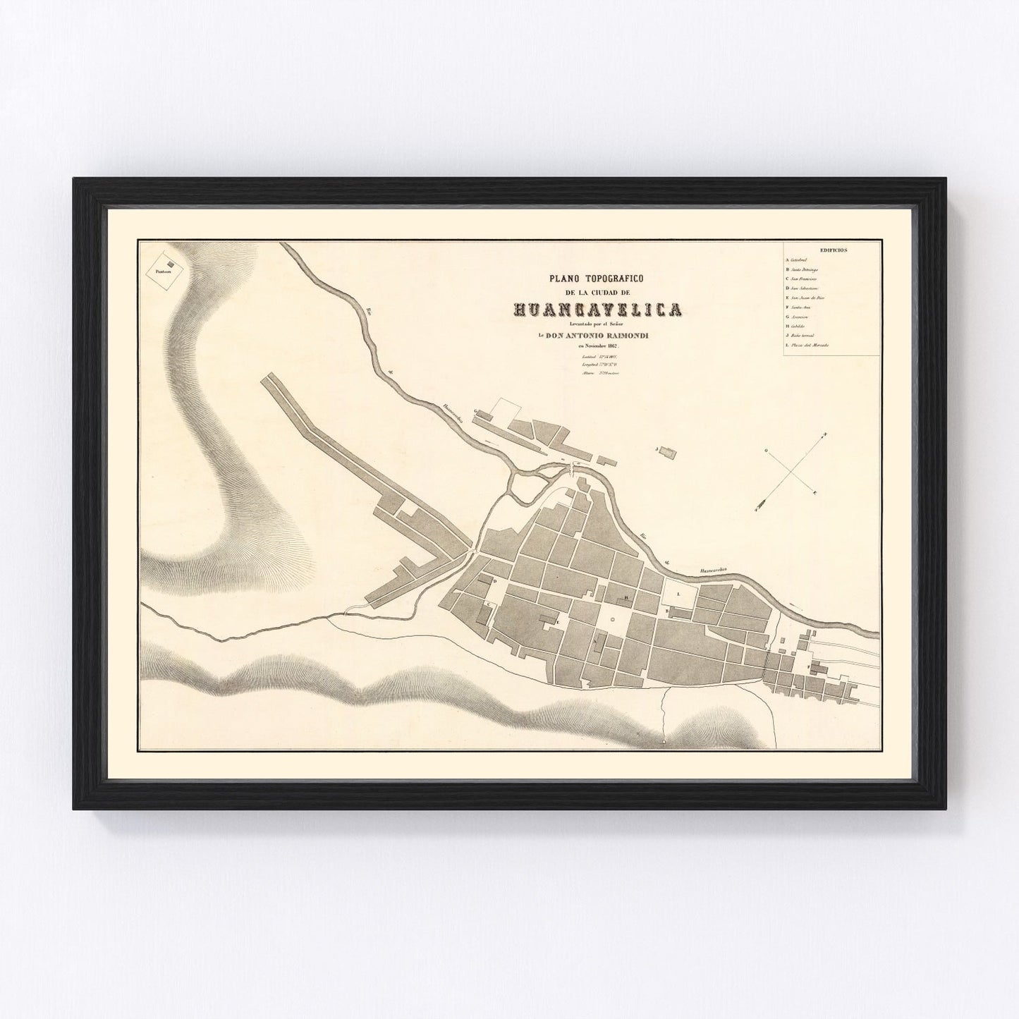 vintage map of Huancavelica, Peru, 1865