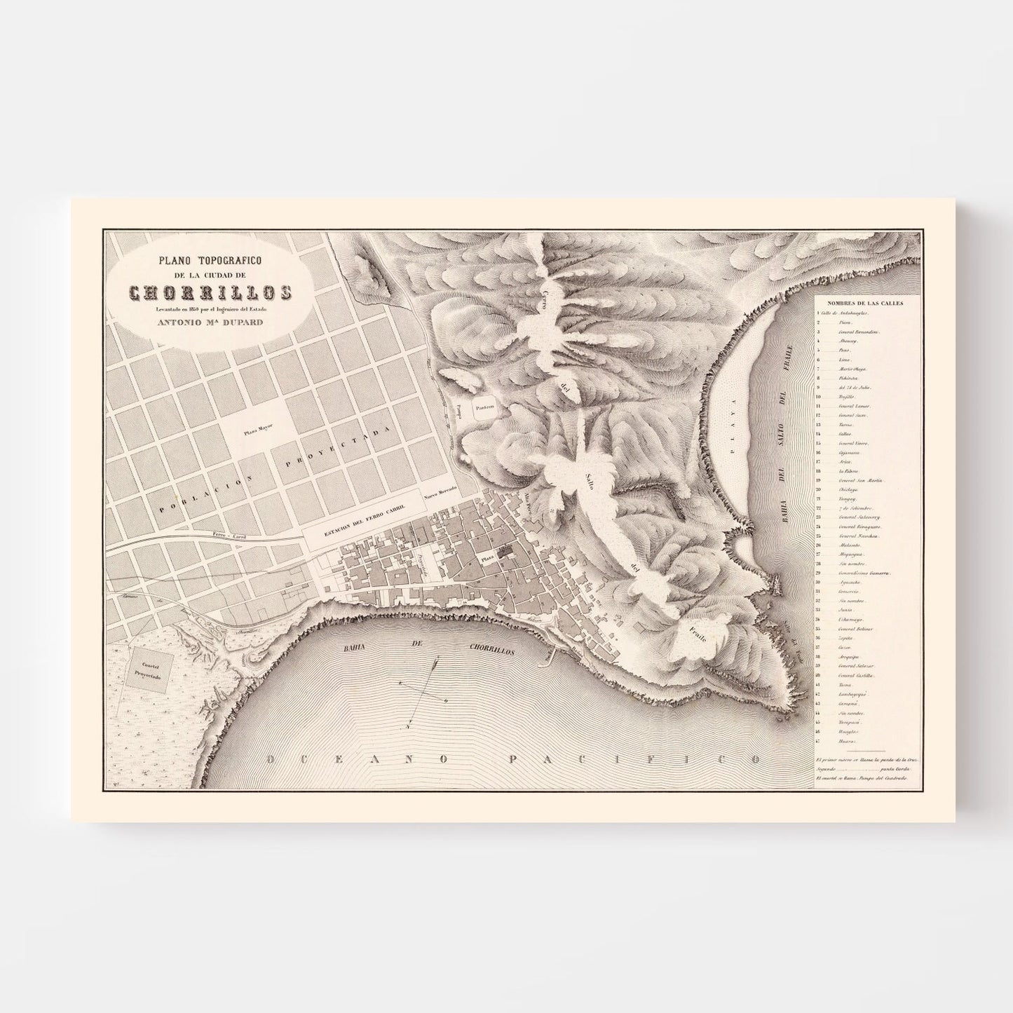 Vintage Map of Chorrillos, Peru, 1865