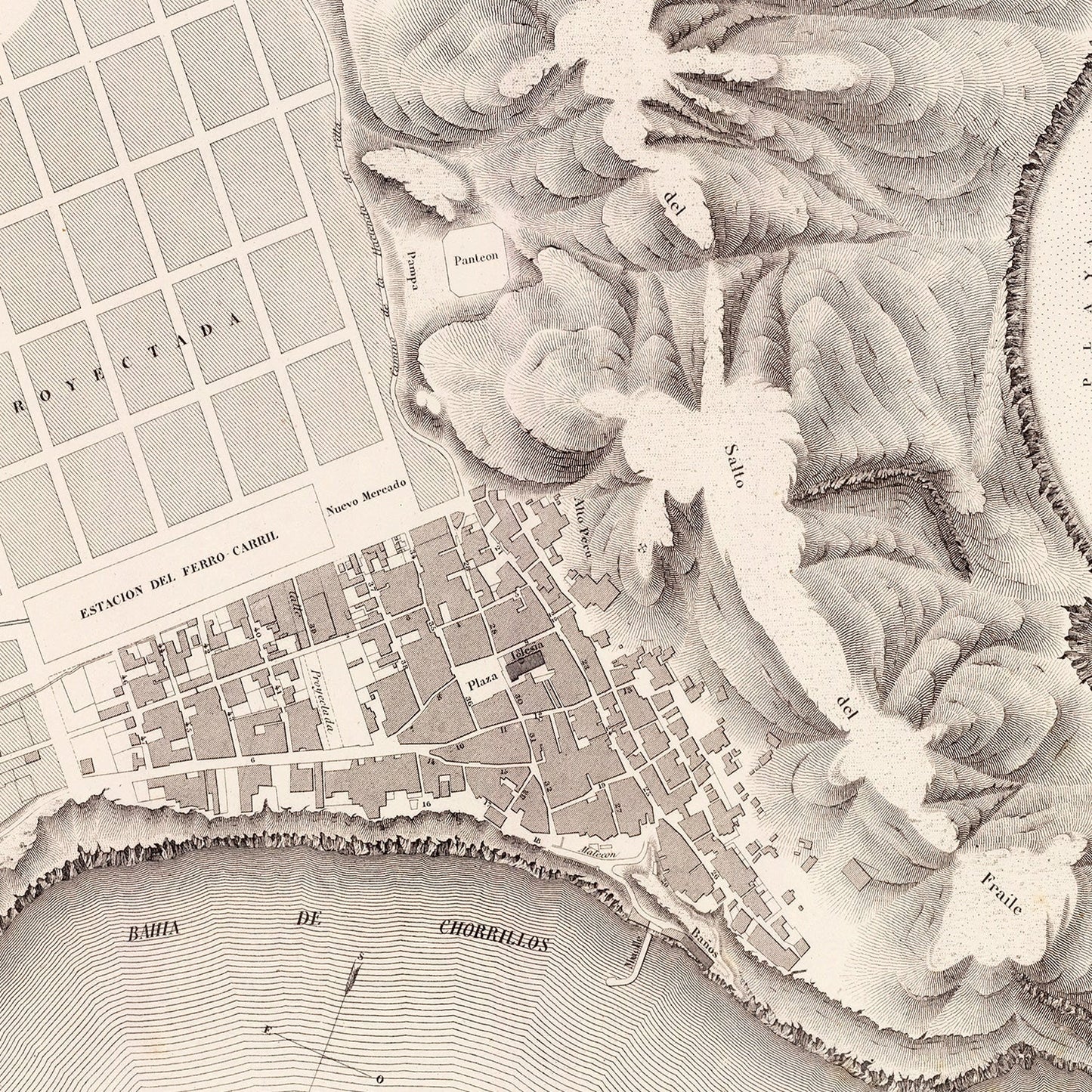 Vintage Map of Chorrillos, Peru, 1865