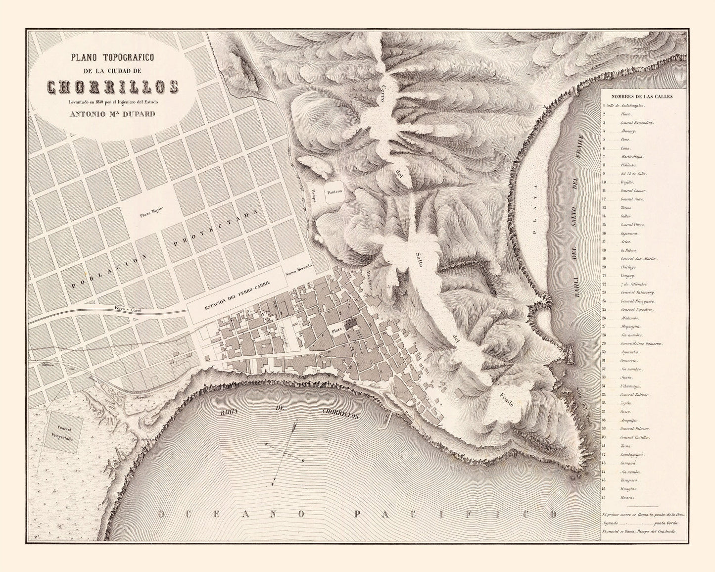 Vintage Map of Chorrillos, Peru, 1865