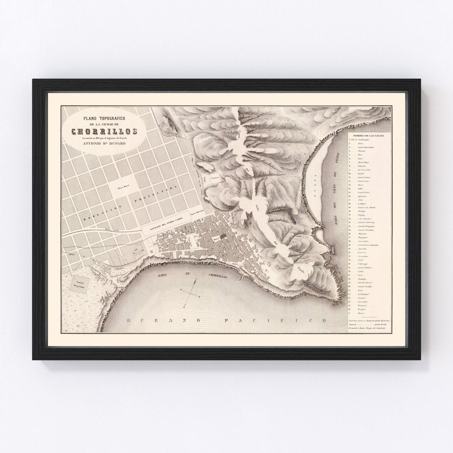 Vintage map of Chorrillos, Peru, 1865