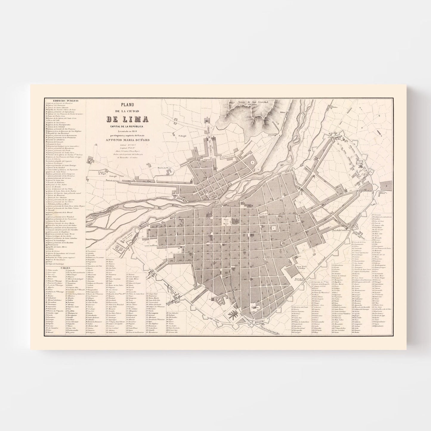 Vintage Map of Lima, Peru, 1865