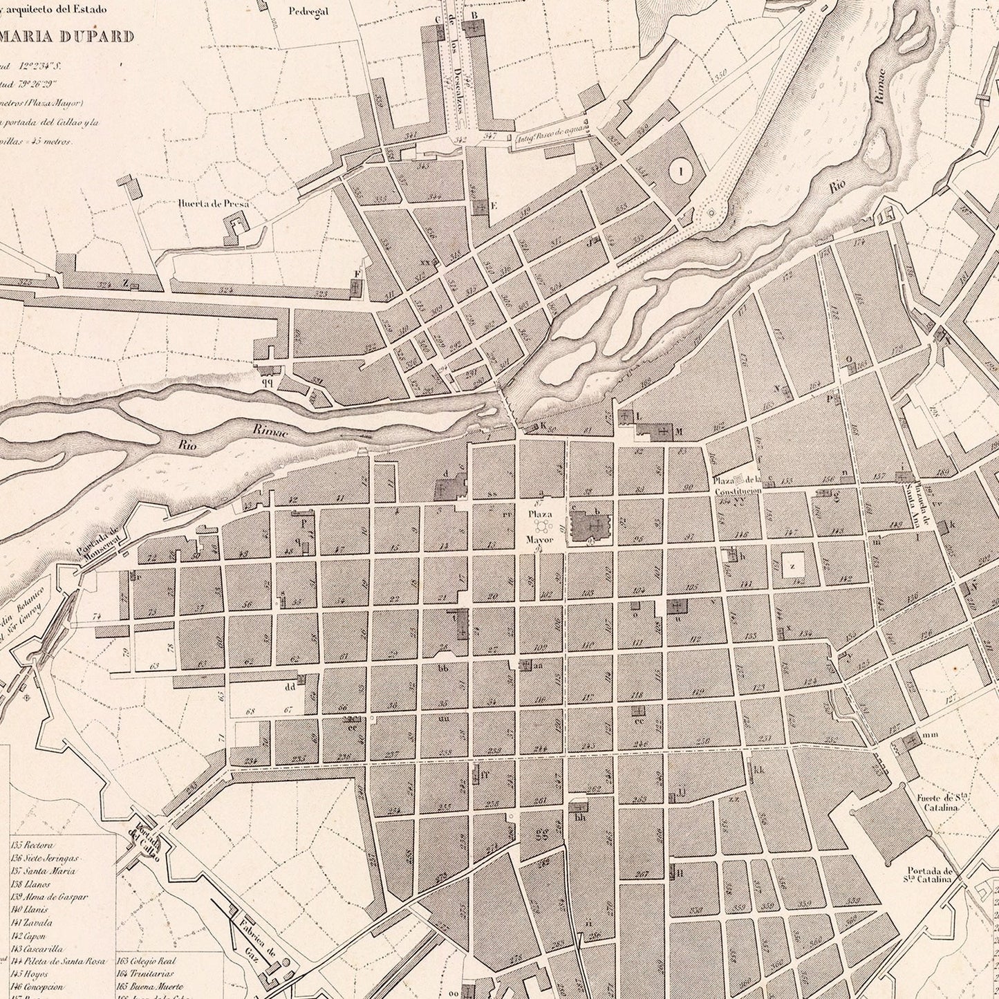 Vintage Map of Lima, Peru, 1865