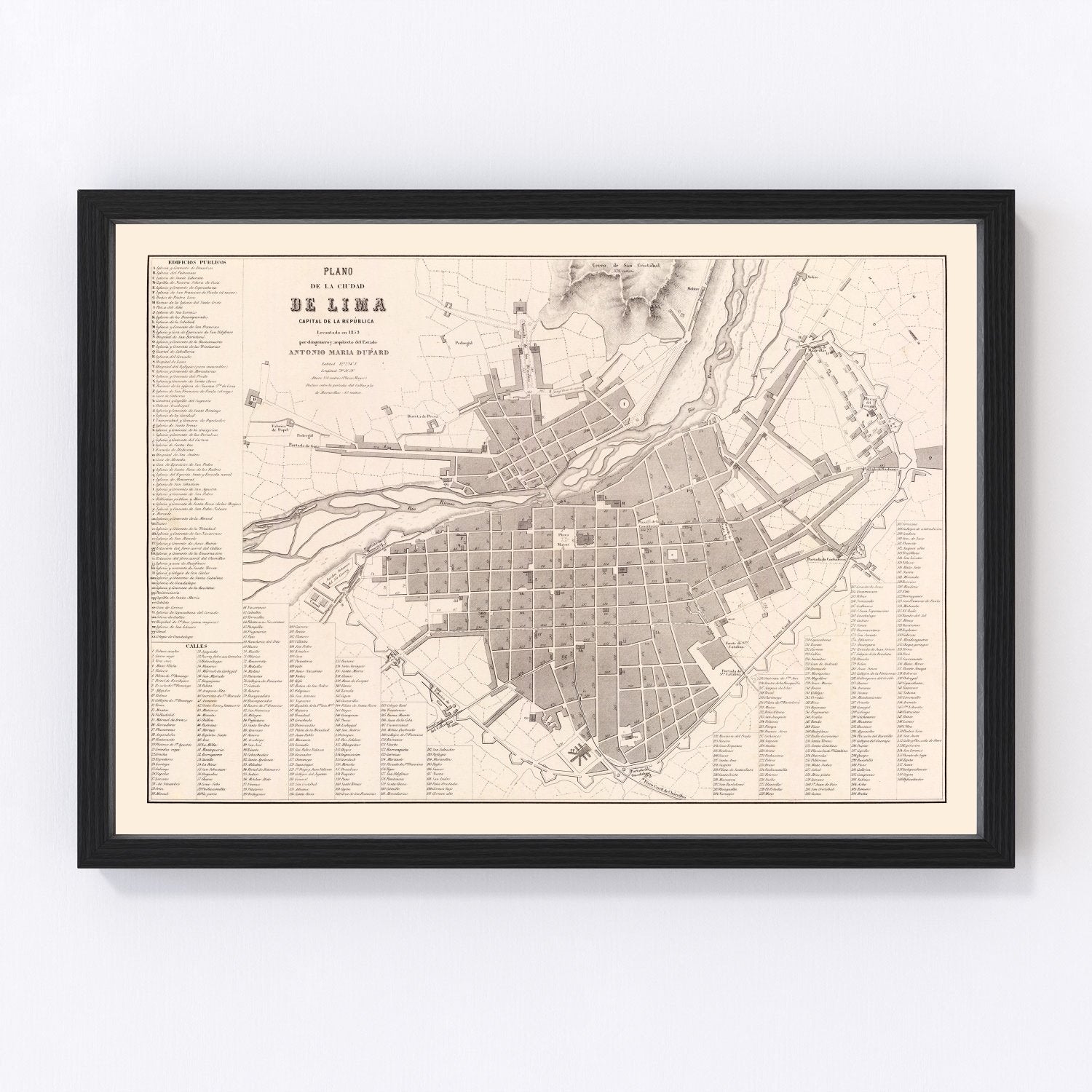 Vintage map of Lima, Peru, 1865