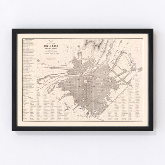 Vintage map of Lima, Peru, 1865
