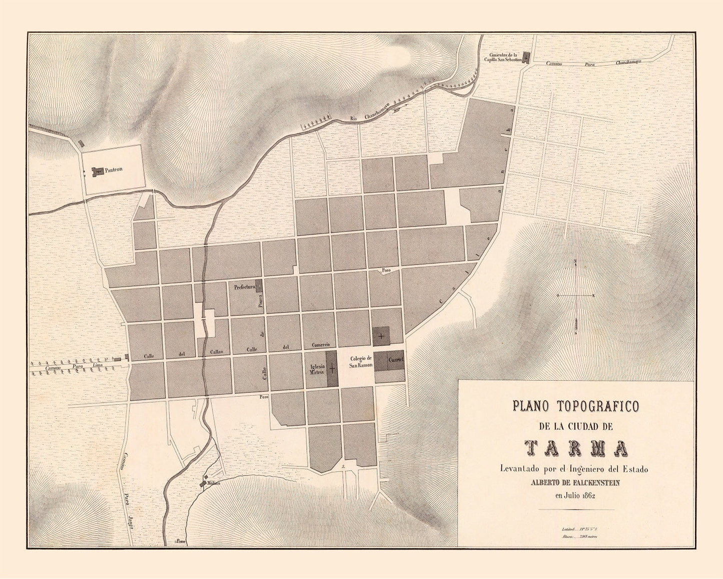 Vintage Map of Tarma, Peru, 1865