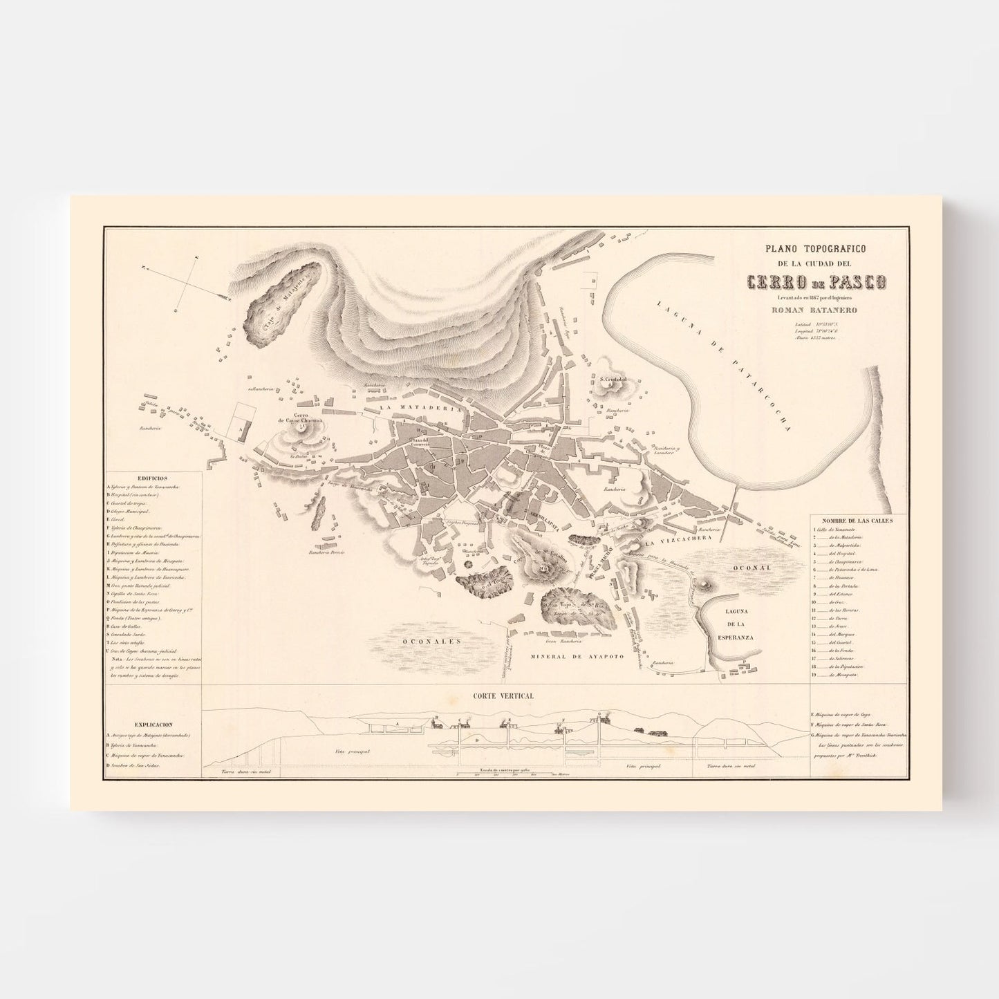 Vintage Map of Cerro de Pasco, Peru, 1865