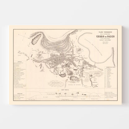 Vintage Map of Cerro de Pasco, Peru, 1865