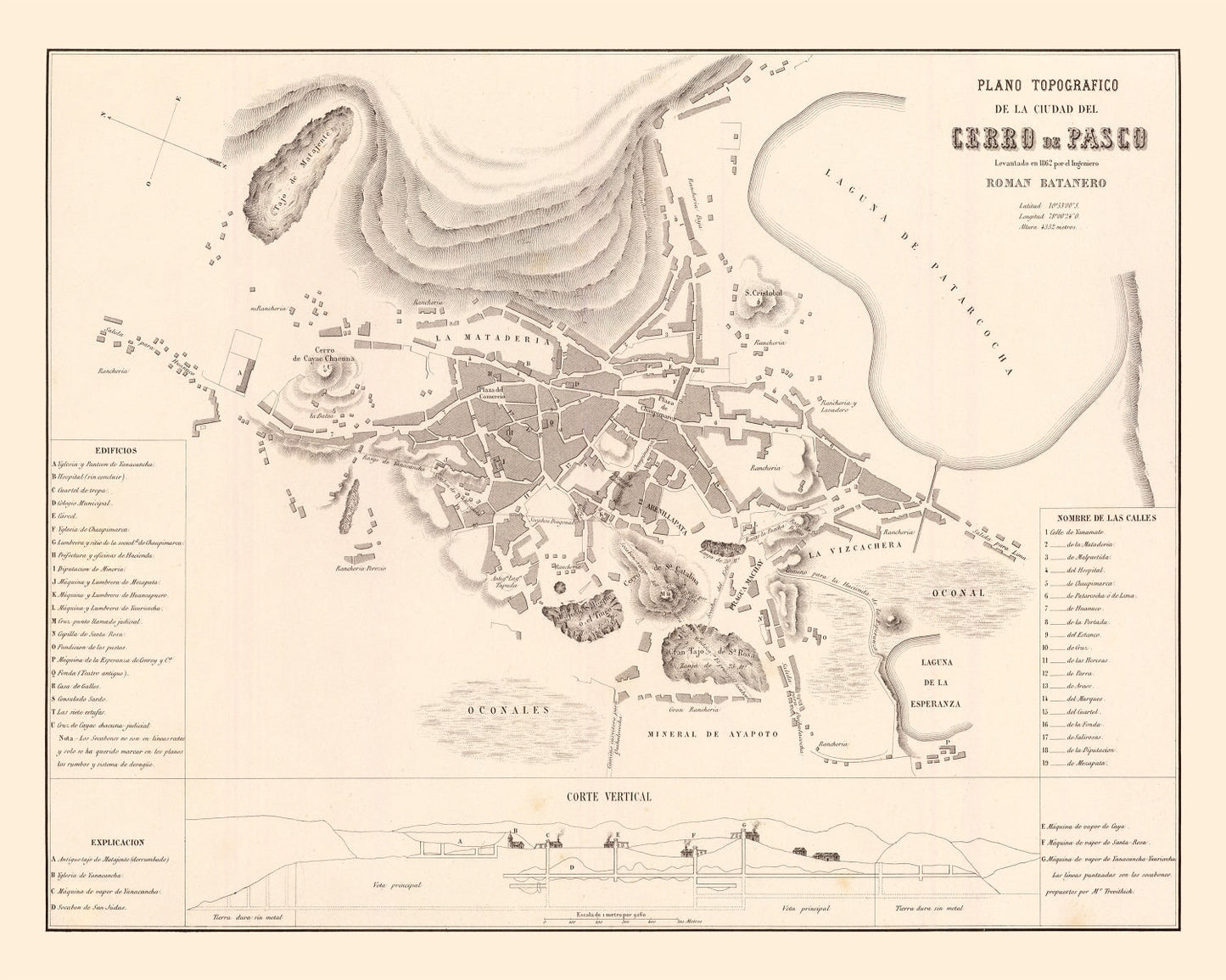 Vintage Map of Cerro de Pasco, Peru, 1865