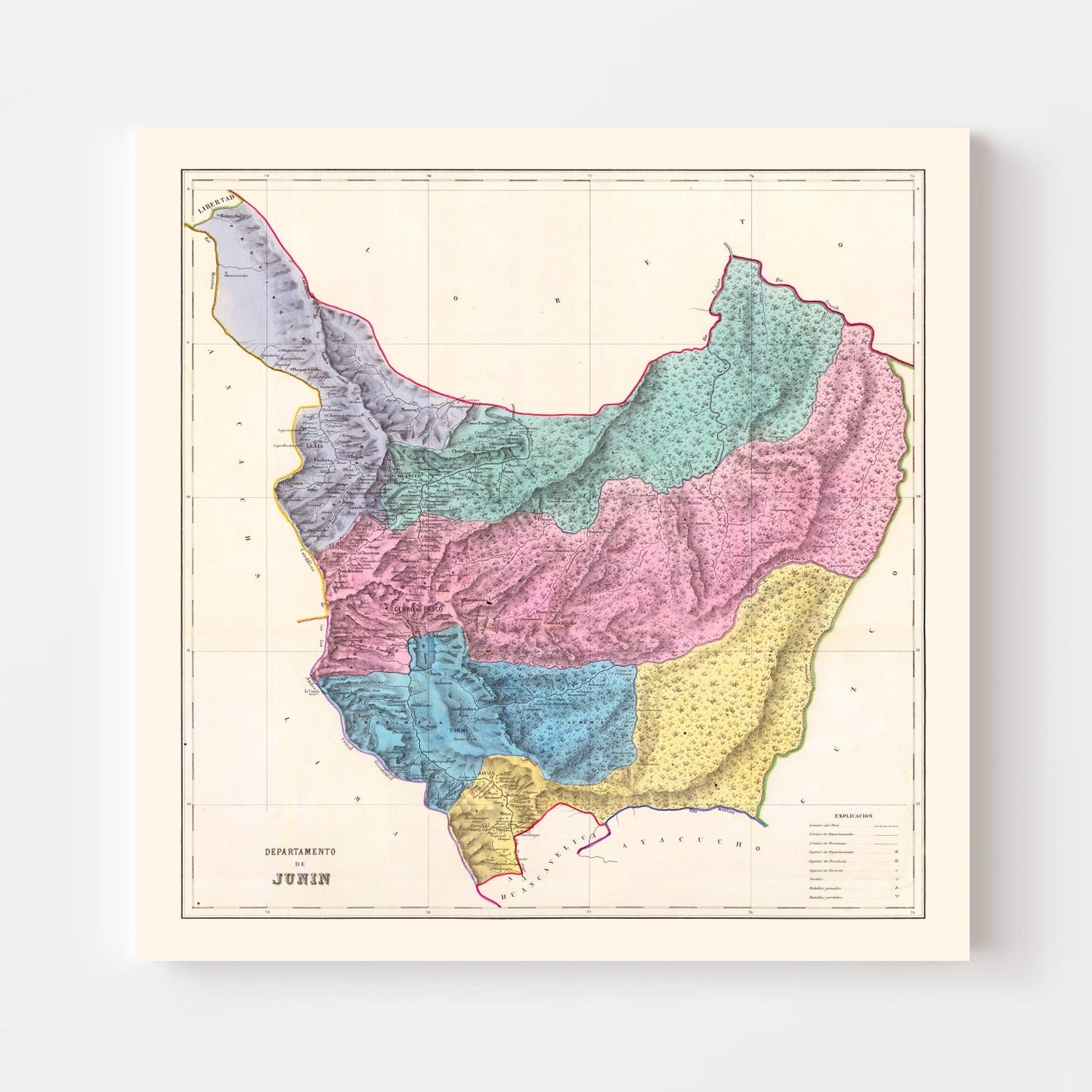 Vintage Map of Junin, Peru, 1865