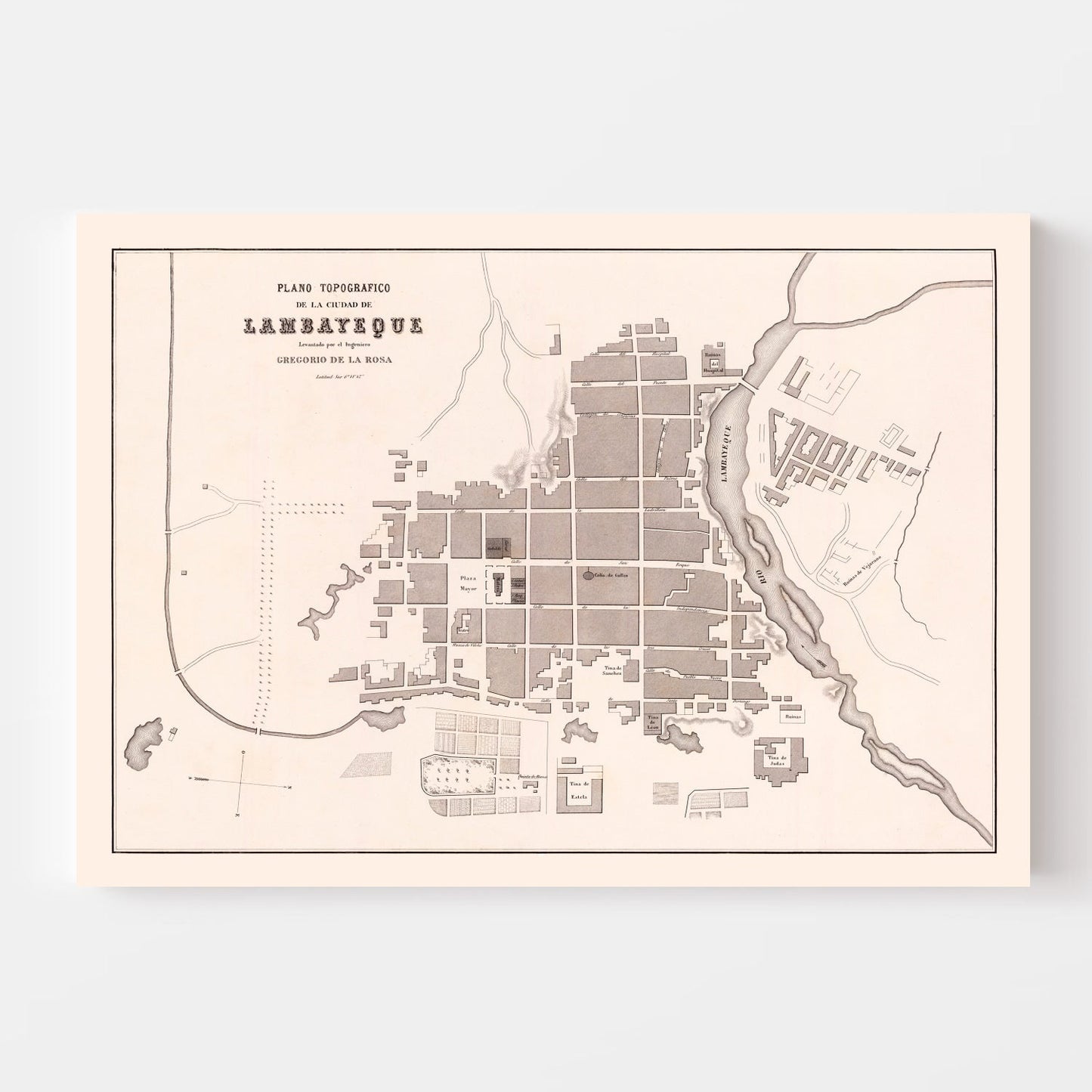 Vintage Map of Lambayeque, Peru, 1865
