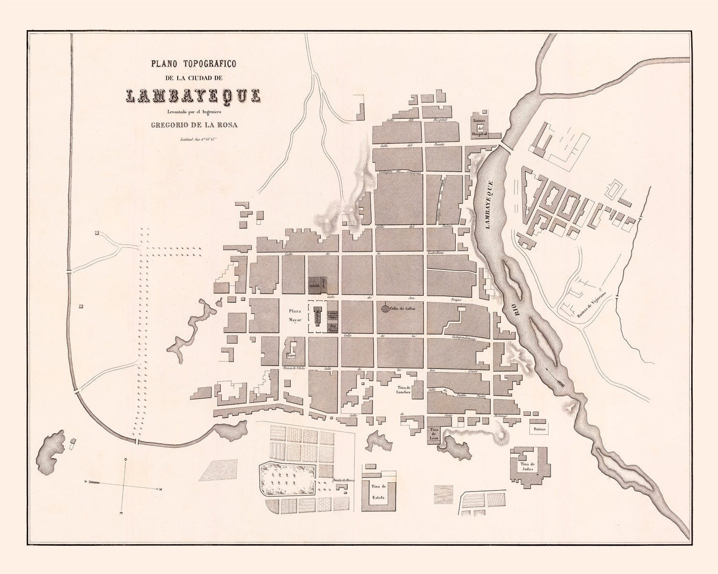 Vintage Map of Lambayeque, Peru, 1865