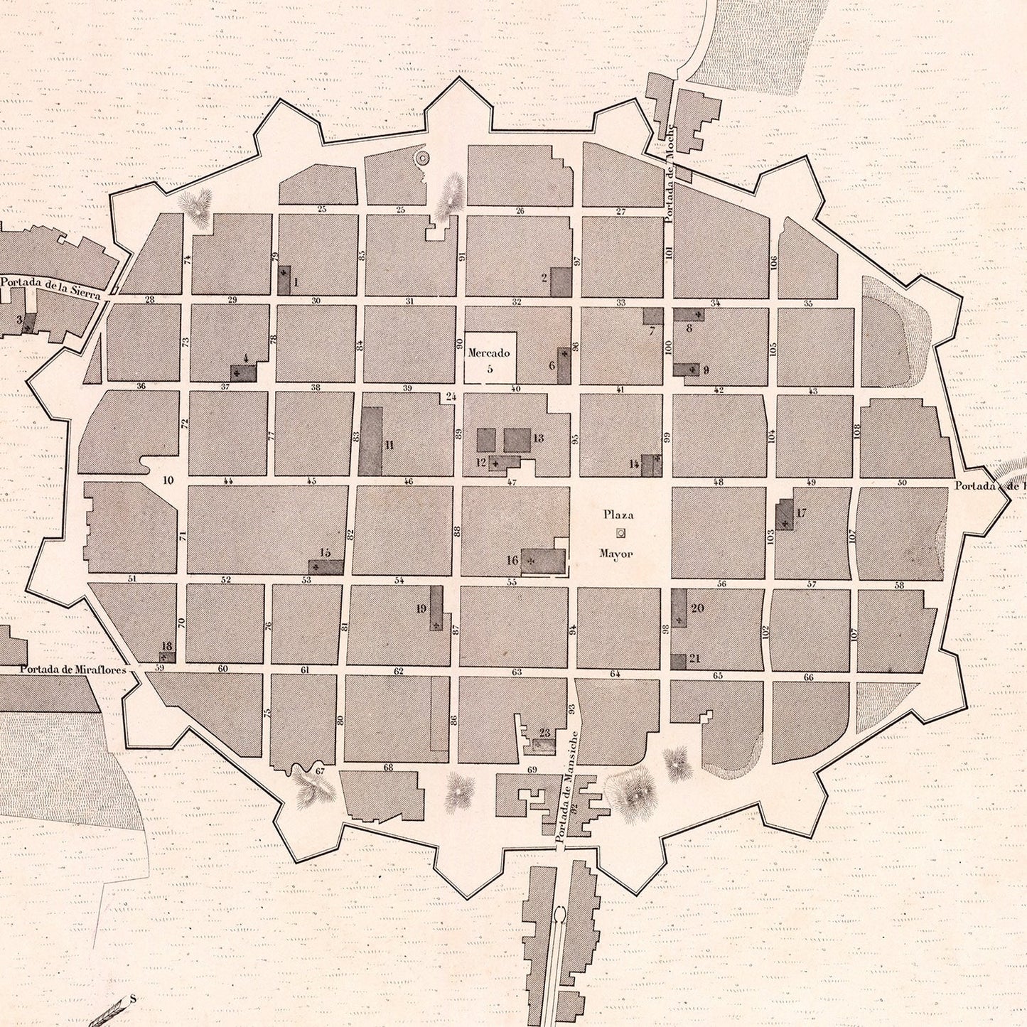 Vintage Map of Trujillo, Peru, 1865