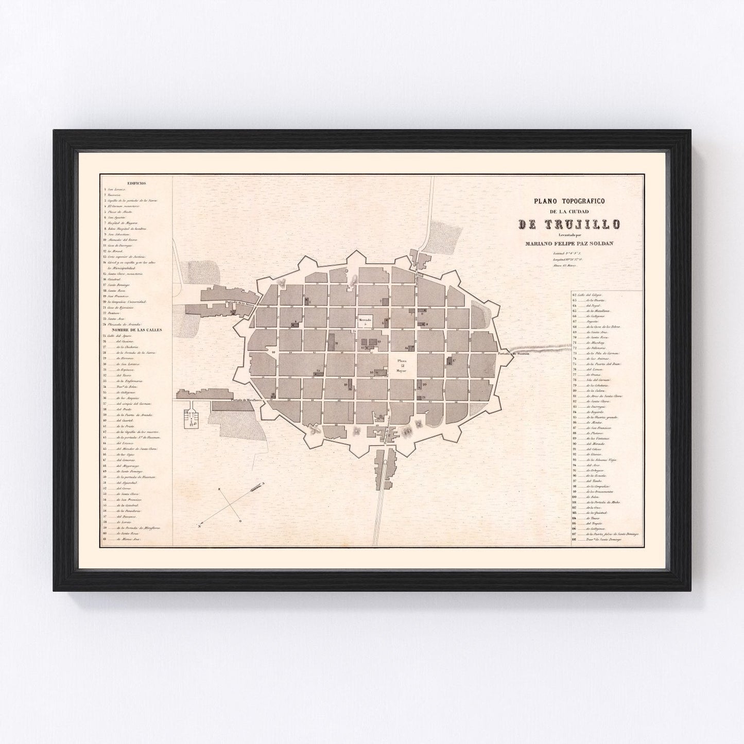 Vintage map of Trujillo, Peru, 1865