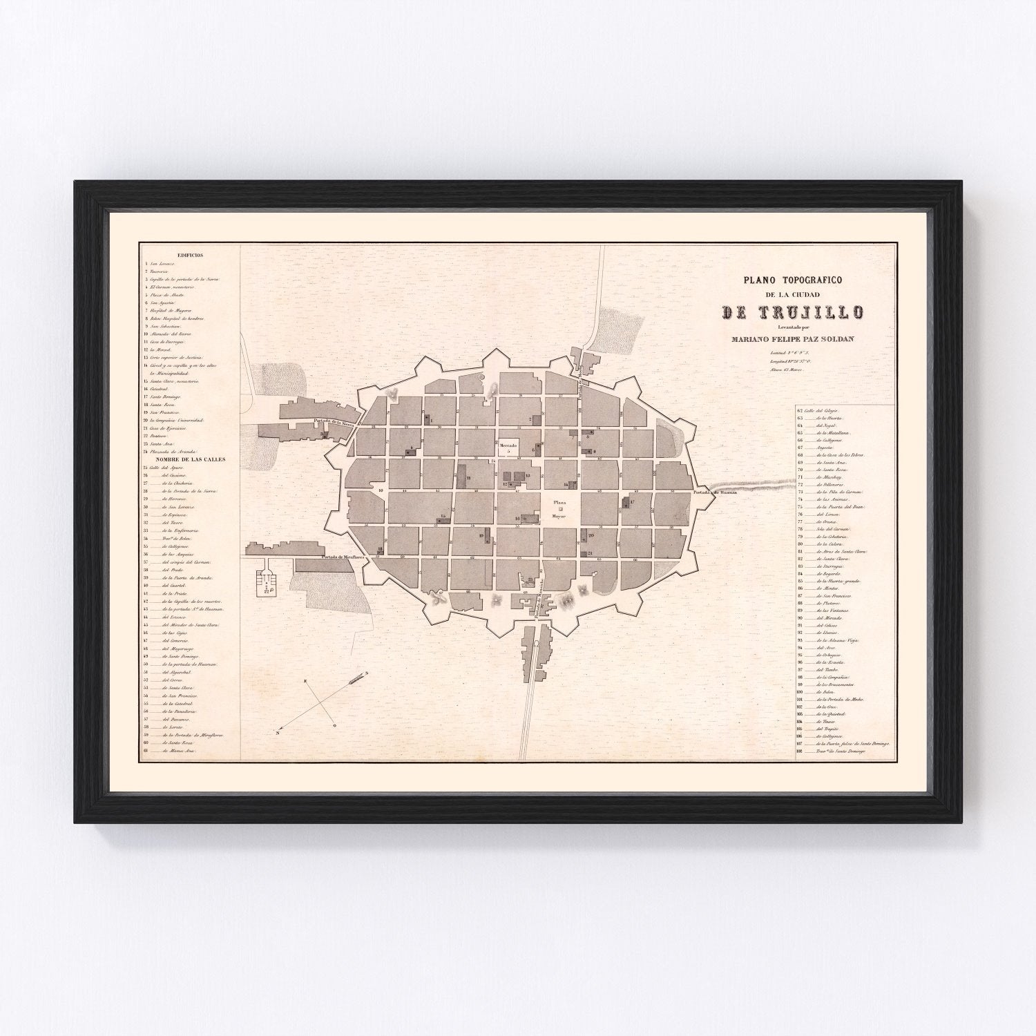 Vintage map of Trujillo, Peru, 1865