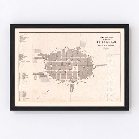 Vintage map of Trujillo, Peru, 1865
