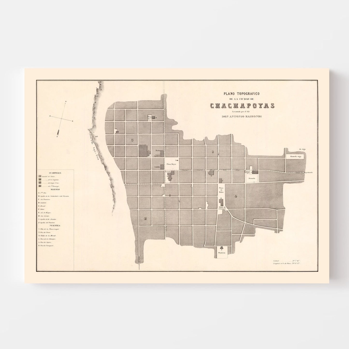 Vintage Map of Chachapoyas, Peru, 1865