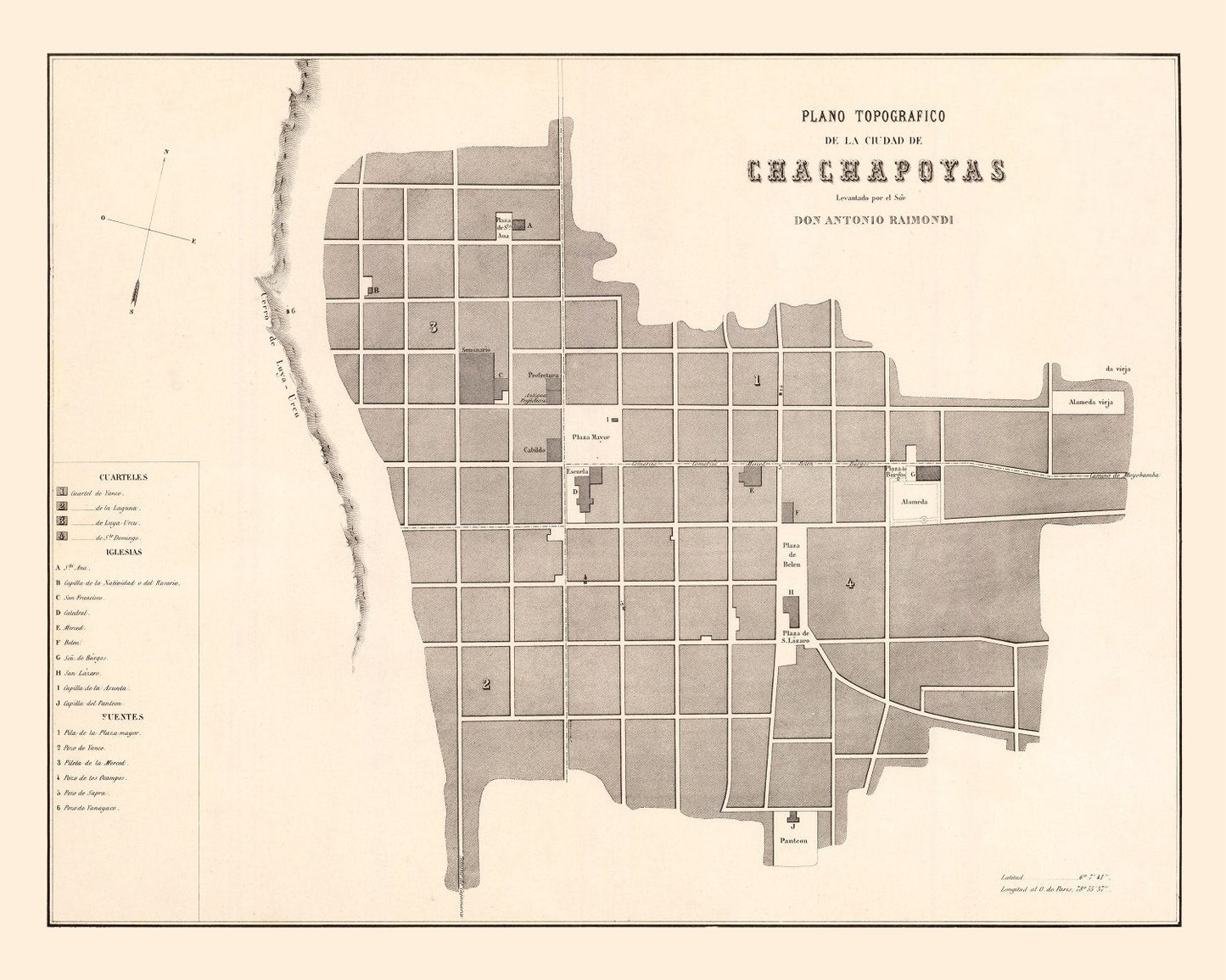 Vintage Map of Chachapoyas, Peru, 1865