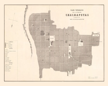 Vintage Map of Chachapoyas, Peru, 1865