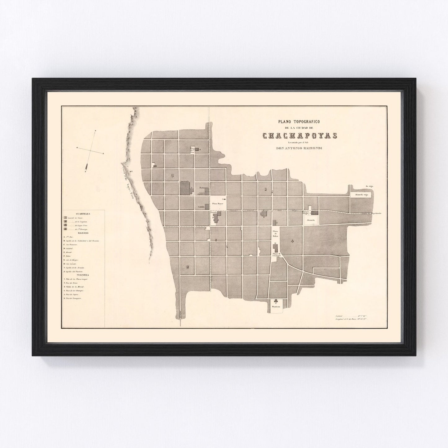 Vintage map of Chachapoyas, Peru, 1865, restored vintage wall art print
