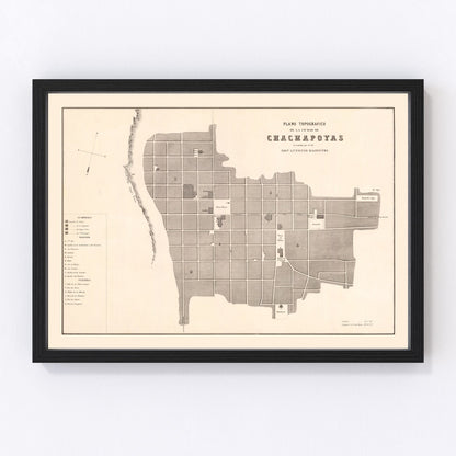 Vintage map of Chachapoyas, Peru, 1865, restored vintage wall art print