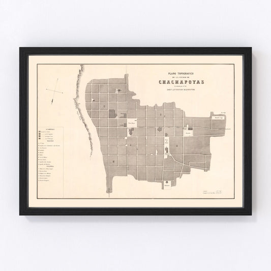 Vintage map of Chachapoyas, Peru, 1865, restored vintage wall art print