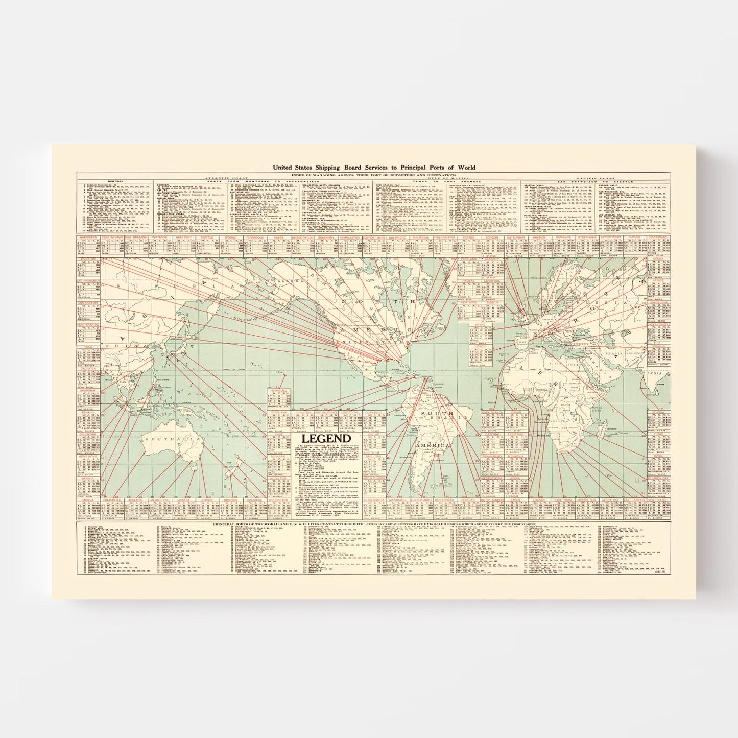 Vintage Shipping Map of the World, 1923