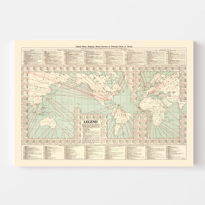 Vintage Shipping Map of the World, 1923