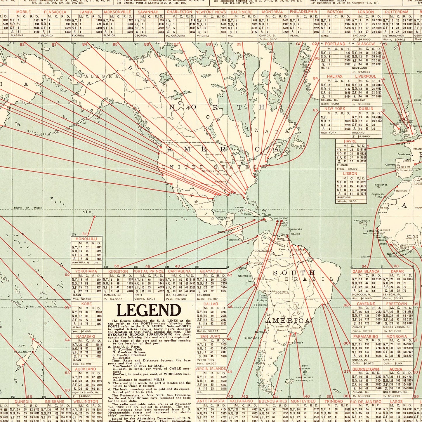 Vintage Shipping Map of the World, 1923