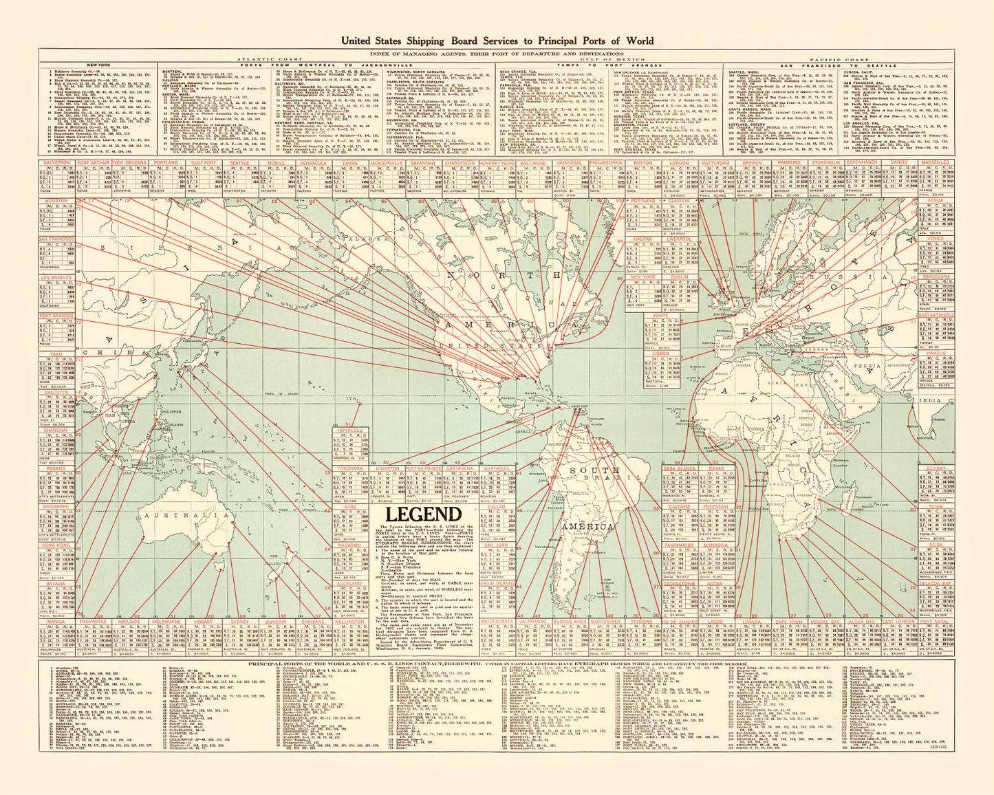 Vintage Shipping Map of the World, 1923