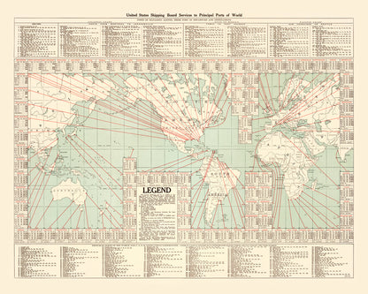 Vintage Shipping Map of the World, 1923