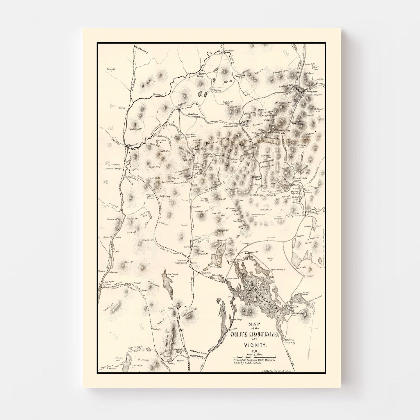 Vintage Map of the White Mountains, New Hampshire 1872