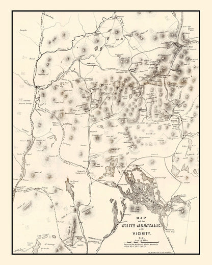 Vintage Map of the White Mountains, New Hampshire 1872