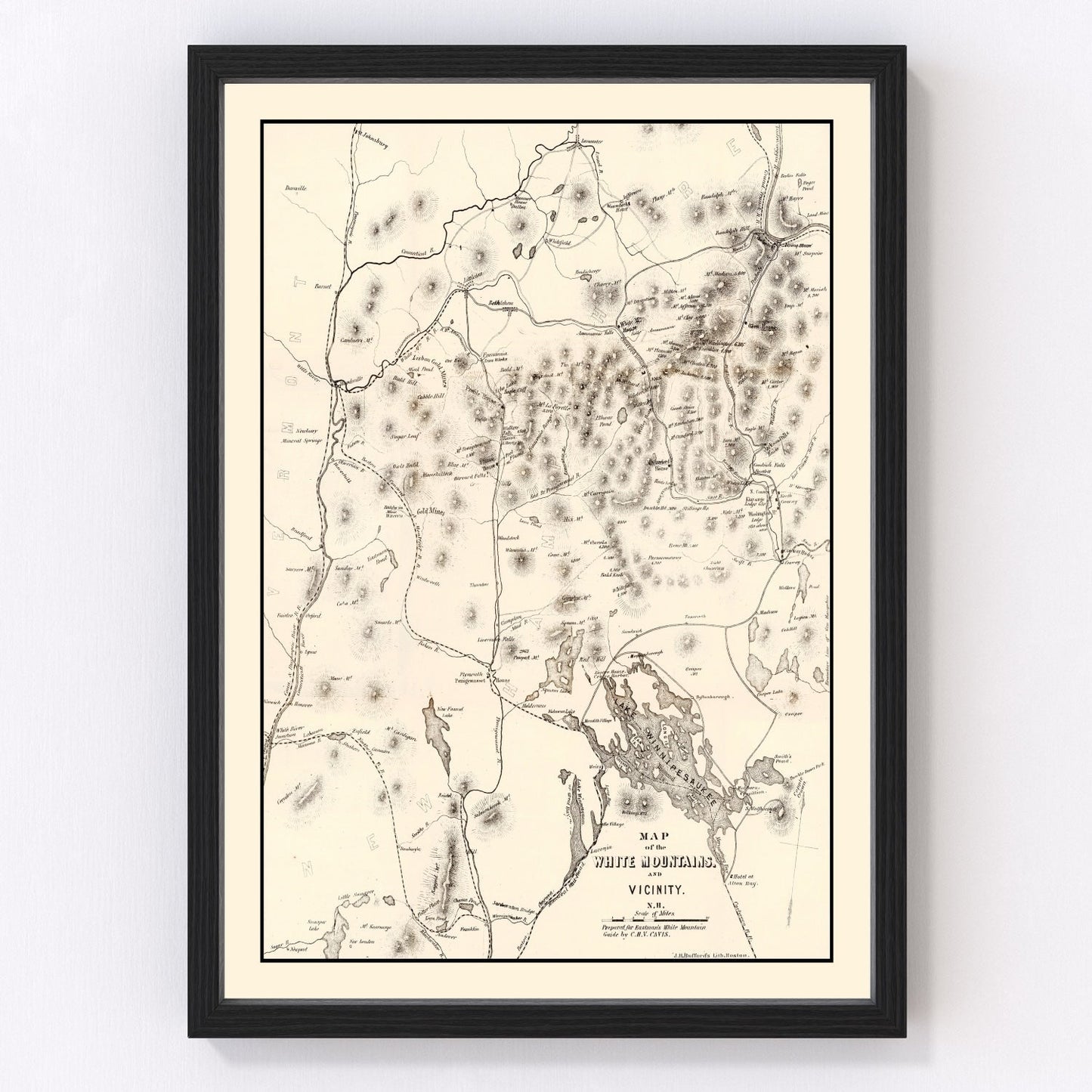 Vintage map of the White Mountains, New Hampshire, 1872 - Victorian era restored print