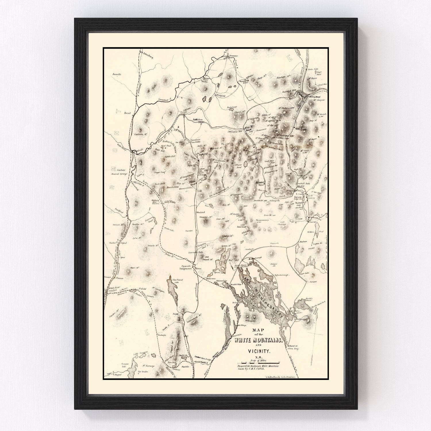 Vintage map of the White Mountains, New Hampshire, 1872 - Victorian era restored print
