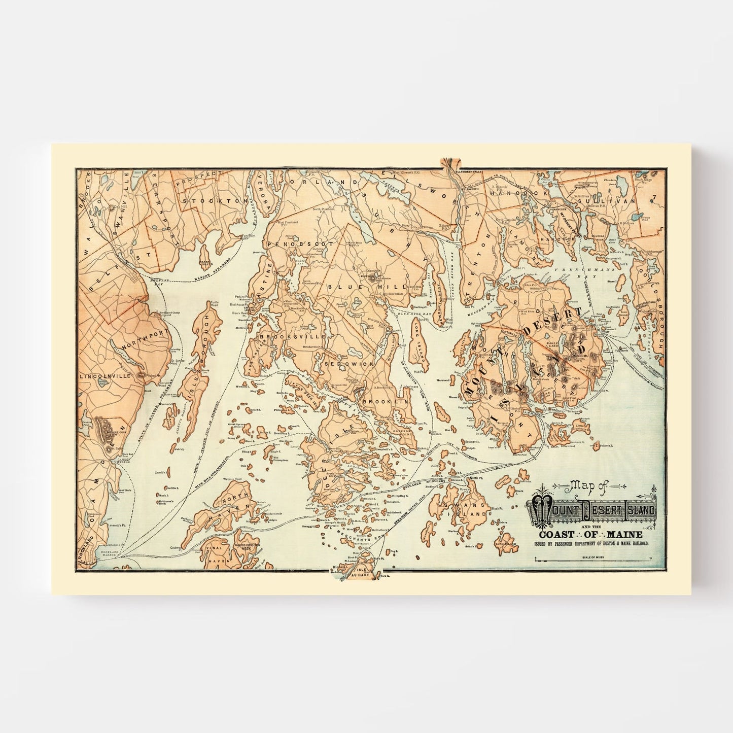 Vintage Map of Mount Desert Island, Maine, 1890
