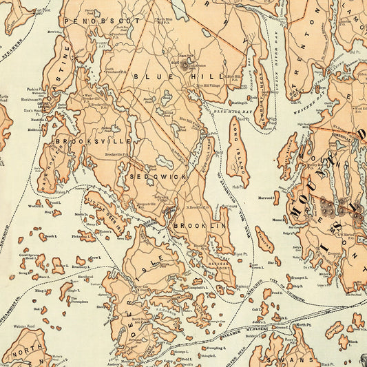 Vintage Map of Mount Desert Island, Maine, 1890