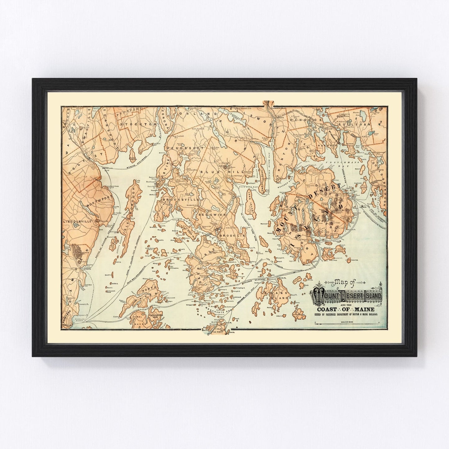 Vintage map of Mount Desert Island, Maine, 1890