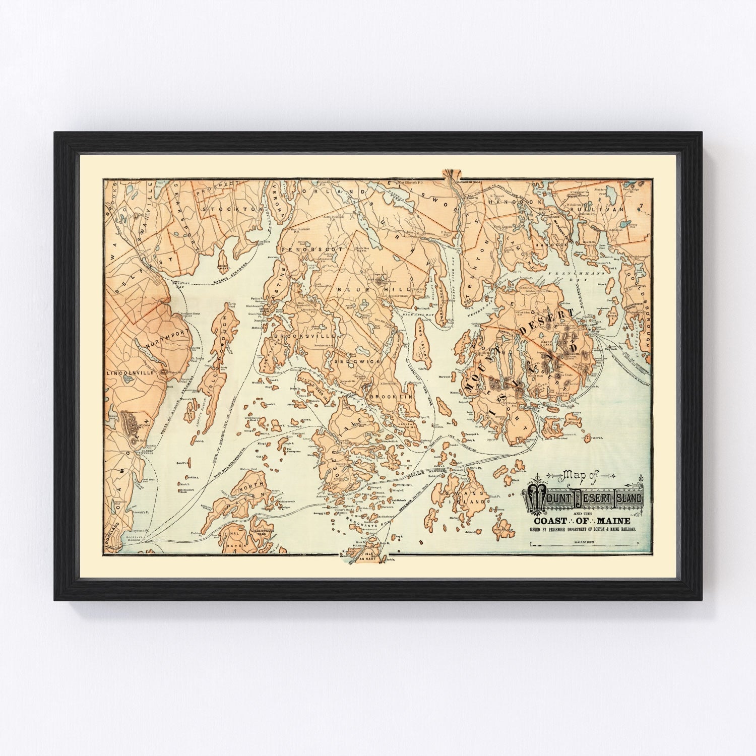 Vintage map of Mount Desert Island, Maine, 1890
