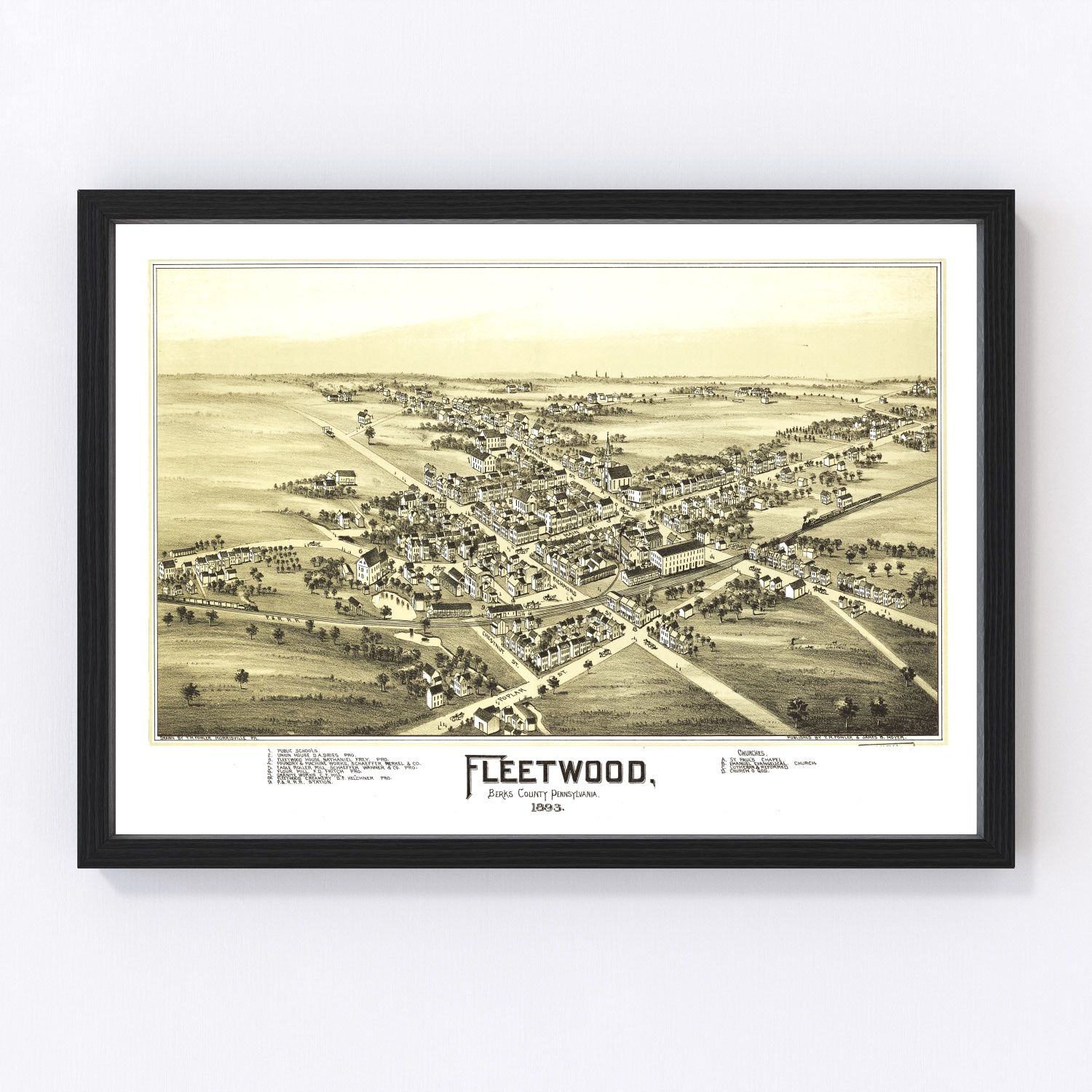 Vintage restored map of Fleetwood, Pennsylvania, 1897, Berks County Dutch Country