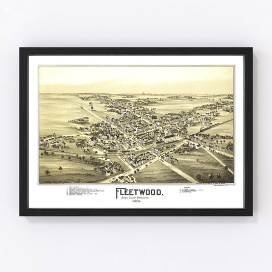 Vintage restored map of Fleetwood, Pennsylvania, 1897, Berks County Dutch Country
