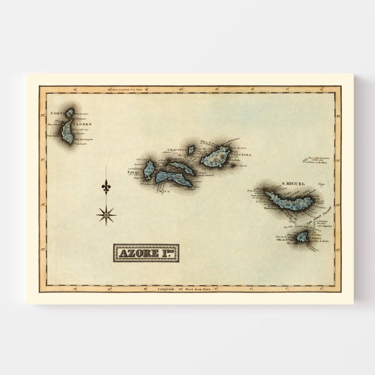 Vintage Map of the Azore Islands, 1823