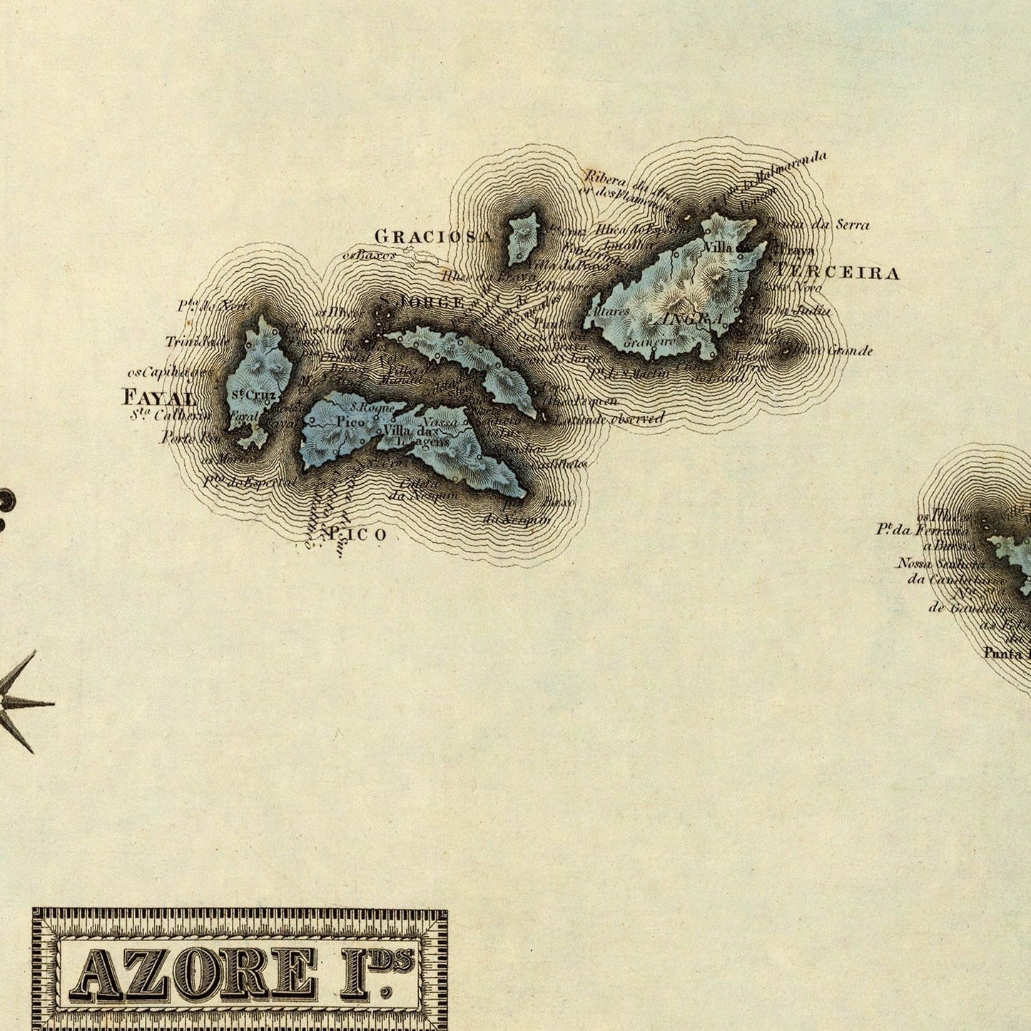 Vintage Map of the Azore Islands, 1823