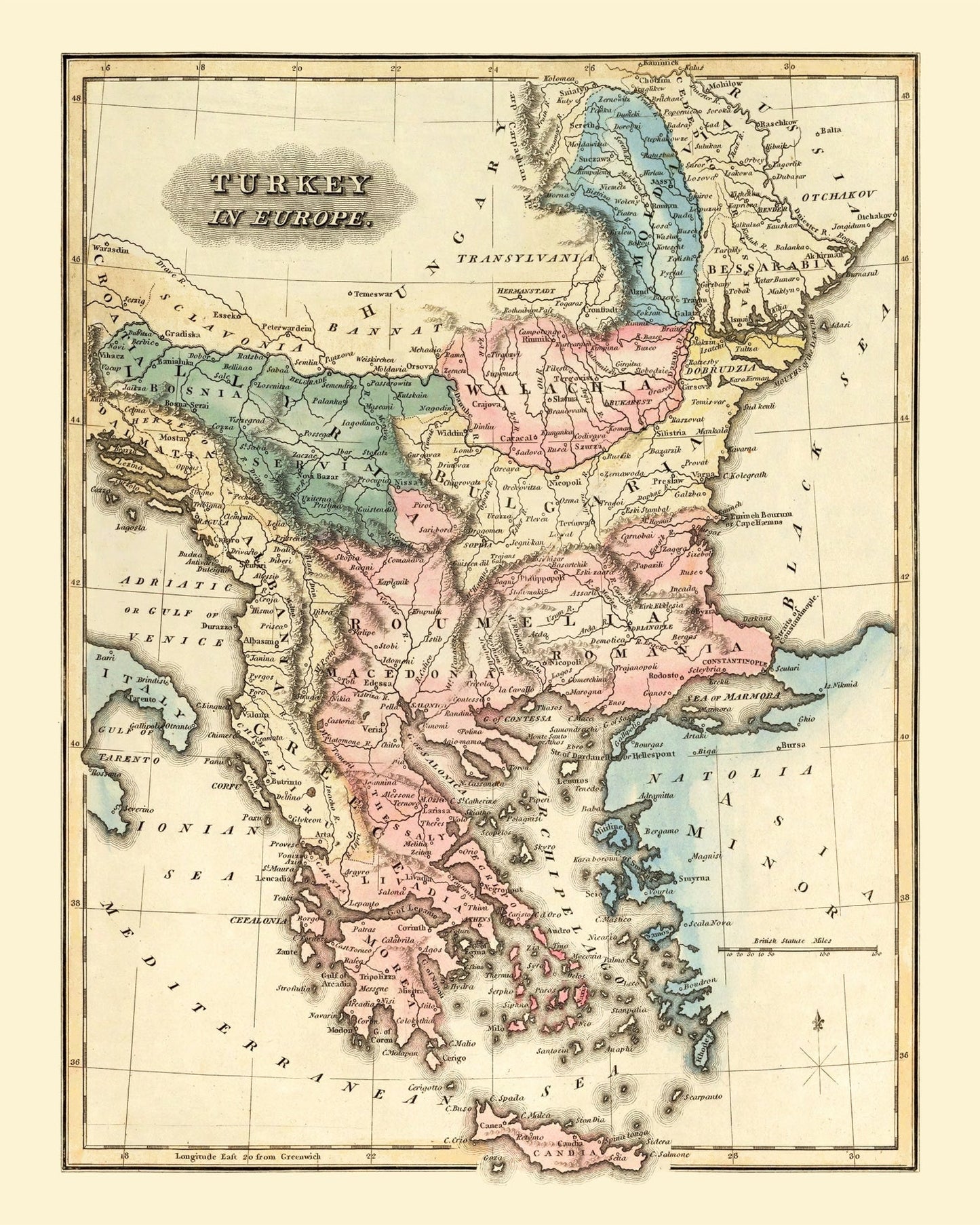 Vintage Map of Turkey, 1823